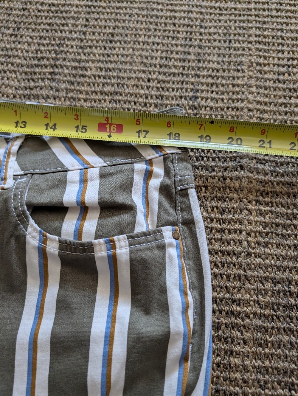 Wrangler Retro Moss Green Blue Mustard Stripe High Rise Flare Jeans Size 18 - Picture 6 of 12